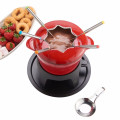 Schoko-Gusseisen-Fondue-Set mit Brenner und farbcodierten Zinken